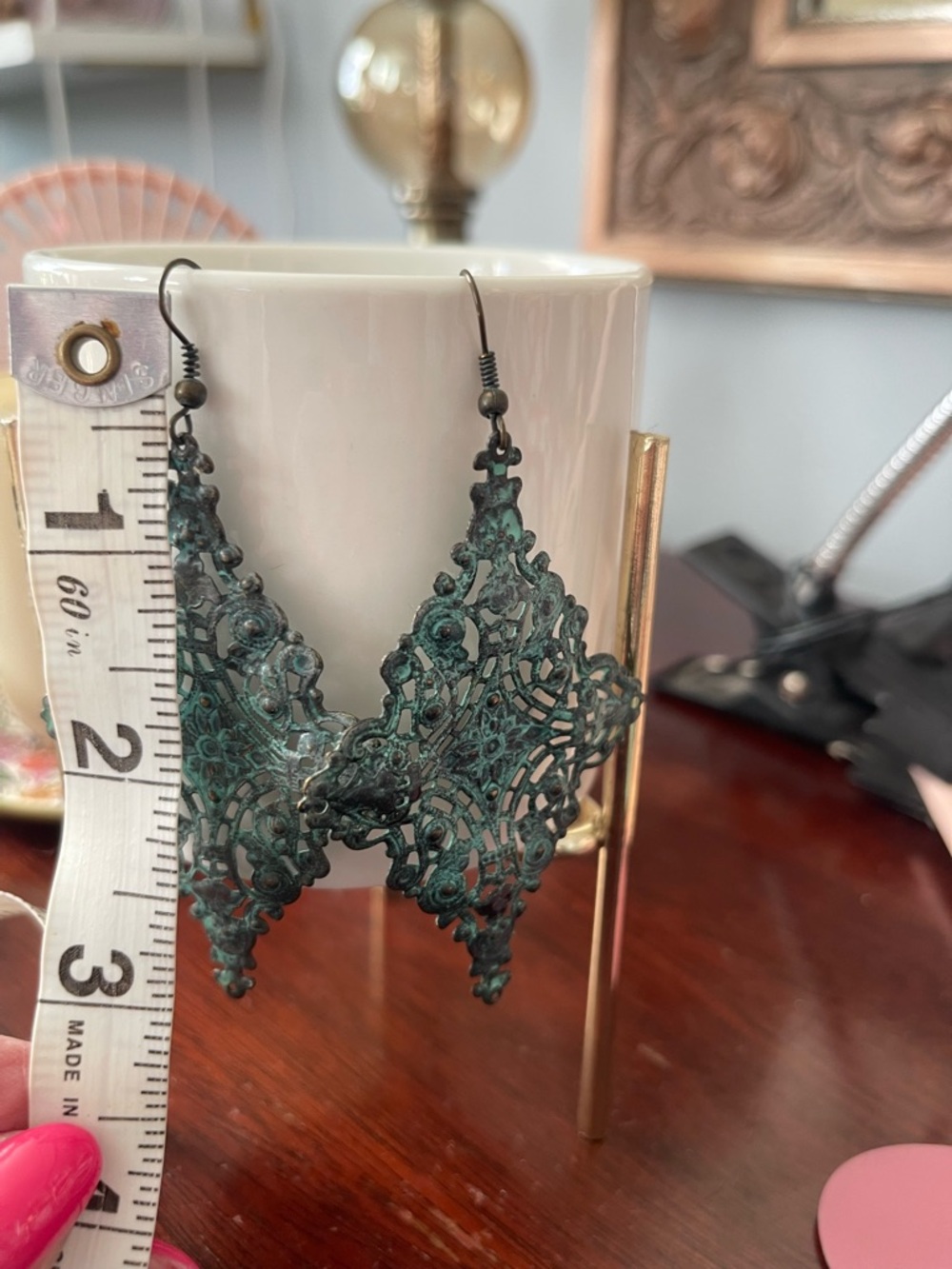 2️⃣ Pair Patina Filigree Metal Lightweight Earrings - Picture 7 of 7